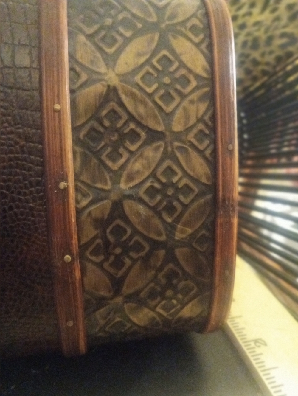 Beautiful Embossed Wooden "Cleo Purse" From The 60's,